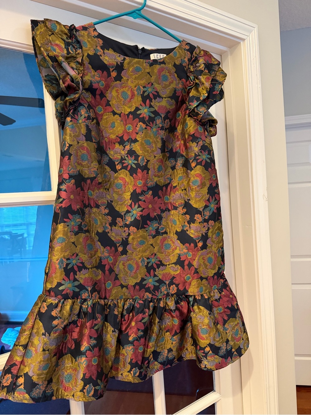 TCEC Navy Dress with Gold and Pink Floral